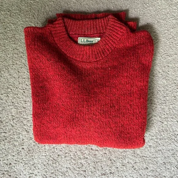 LL Bean Sweater Mens Medium Crewneck Vtg Wool Pullover Long Sleeve Red